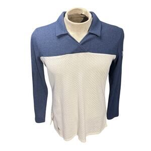 Adidas Golf Women’s Long Sleeve Waffle Knit Polo Shirt Blue White Size M